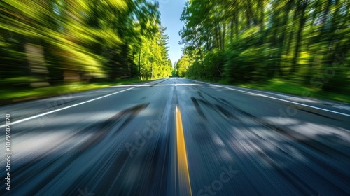 Road moving with slow shutter speed blurry, AI generated image