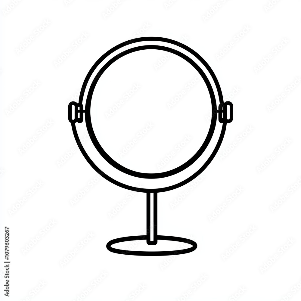 This illustration features a beauty mirror designed in a minimalist black and white style, showcasing a simplistic line interface on a plain white backdrop This illustration features a beauty mirror designed in a minimalist black and white style, showcasing a simplistic line interface on a plain white backdrop