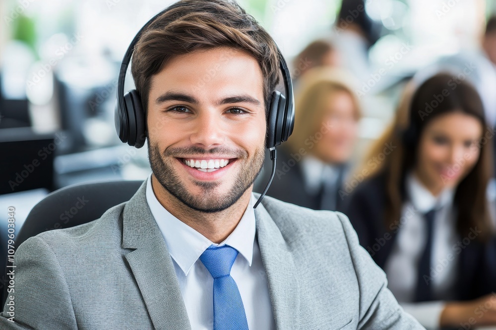 Happy Customer Support Agent in Modern Office Happy Customer Support Agent in Modern Office