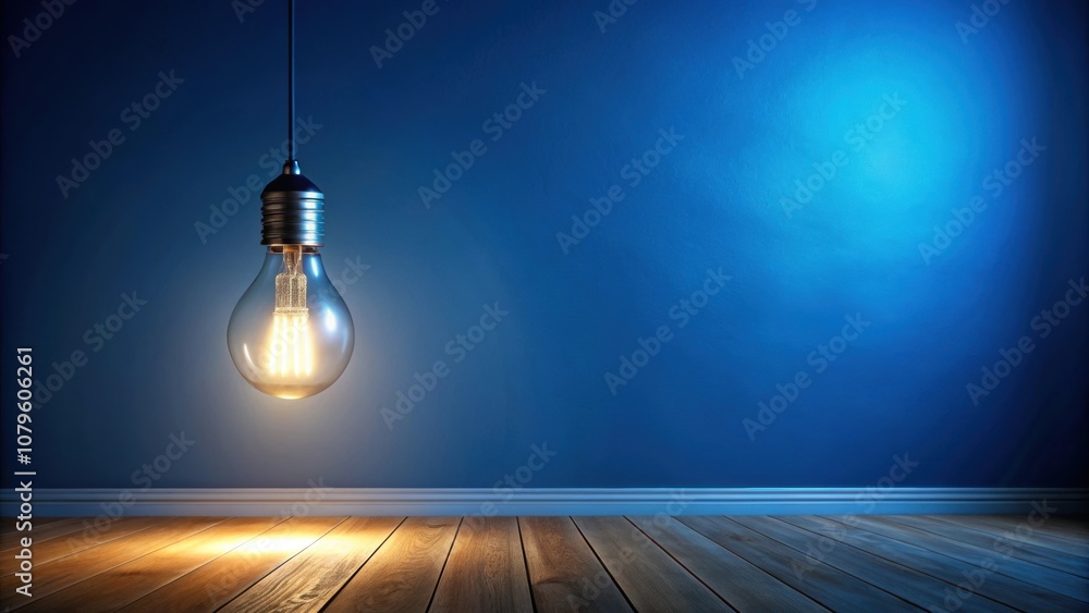 Glowing lightbulb illuminating dark blue room , dark blue, lightbulb, glowing, illuminating, electricity Glowing lightbulb illuminating dark blue room , dark blue, lightbulb, glowing, illuminating, electricity