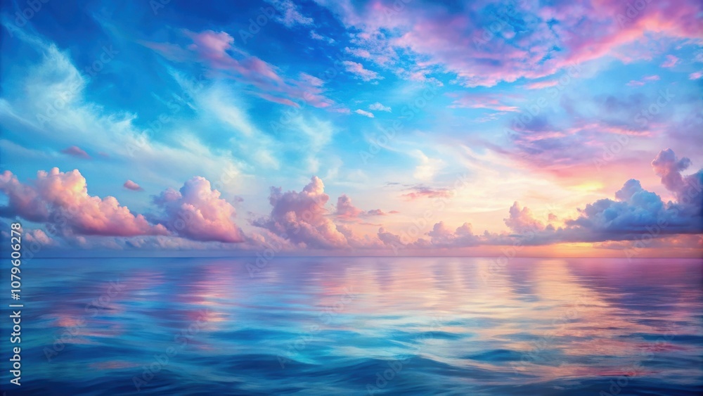Soft pastel painting of a vast blue ocean under pink clouds, with gentle transitions in hues , ocean, blue, pink, clouds Soft pastel painting of a vast blue ocean under pink clouds, with gentle transitions in hues , ocean, blue, pink, clouds