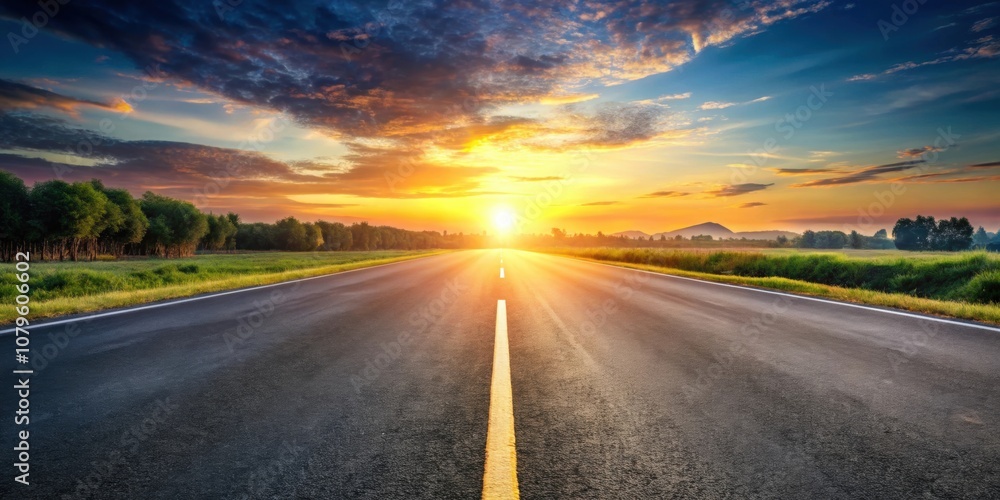 Empty asphalt road at sunrise, road, empty, asphalt, sunrise, morning, dawn, sun, clear sky, peaceful, tranquil Empty asphalt road at sunrise, road, empty, asphalt, sunrise, morning, dawn, sun, clear sky, peaceful, tranquil