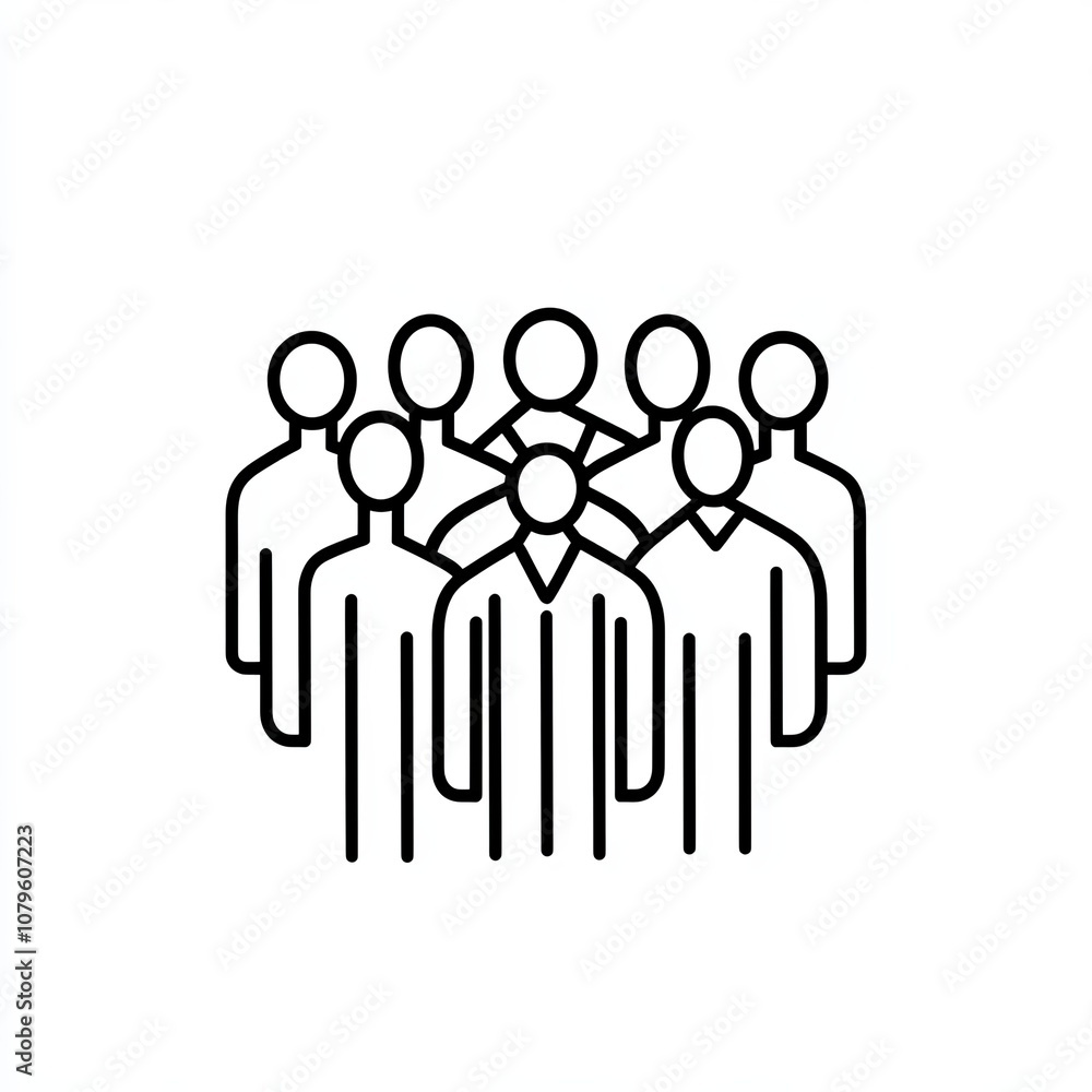 This graphic features a minimalist black and white icon depicting a choir group of singers arranged in a line, set against a white backdrop This graphic features a minimalist black and white icon depicting a choir group of singers arranged in a line, set against a white backdrop