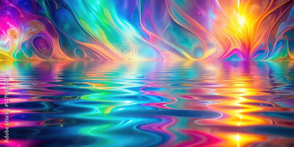 Obraz premium Abstract iridescent background with bright colors and reflections, render, abstract, iridescent, background, colorful