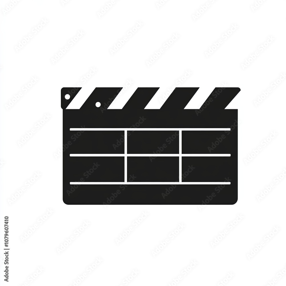Fototapeta premium This design features a black and white clapper board icon illustrating the essence of film production in a clean and straightforward style