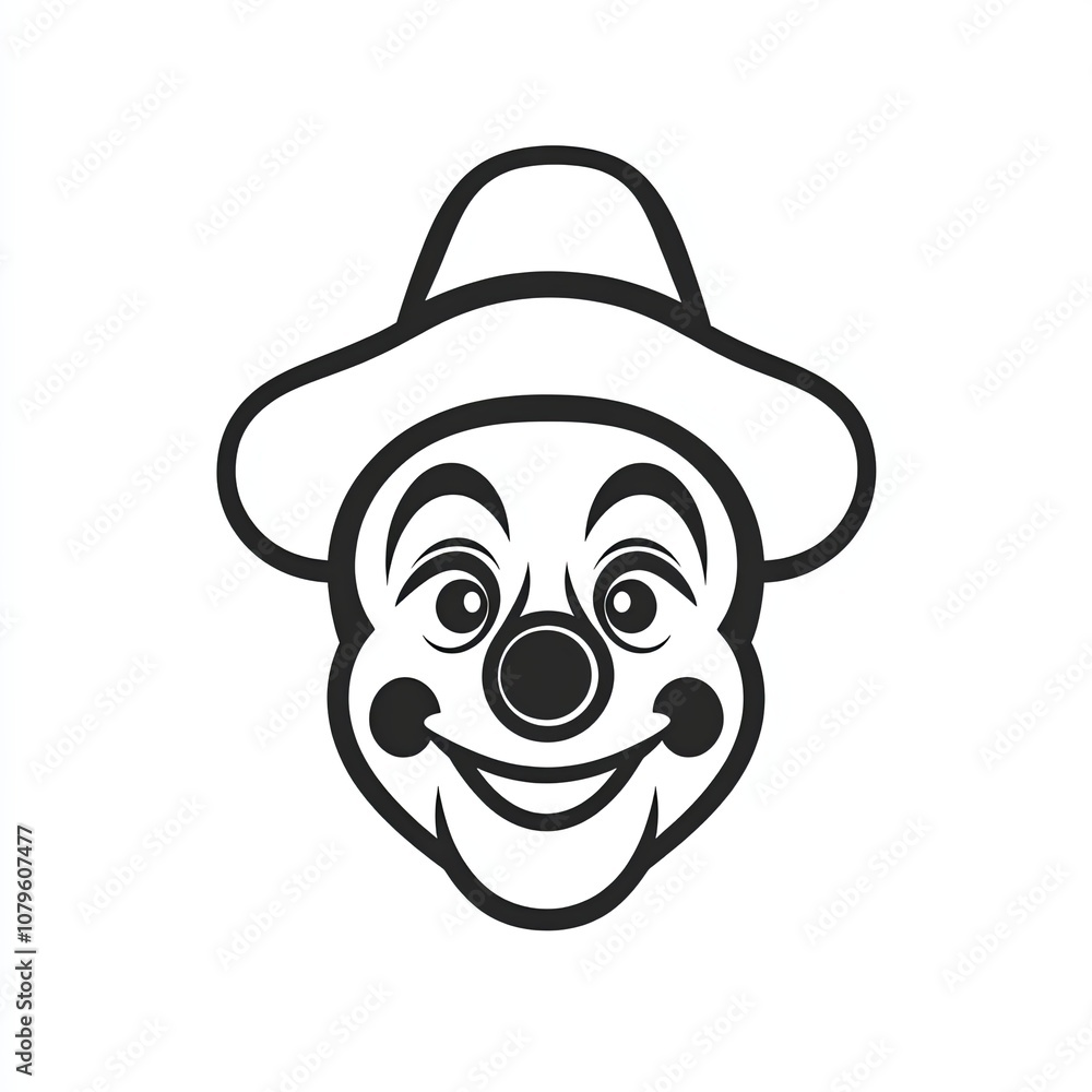 This black and white icon features a cheerful clown face with a round nose and a floppy hat, designed for simple graphical representation in various contexts This black and white icon features a cheerful clown face with a round nose and a floppy hat, designed for simple graphical representation in various contexts