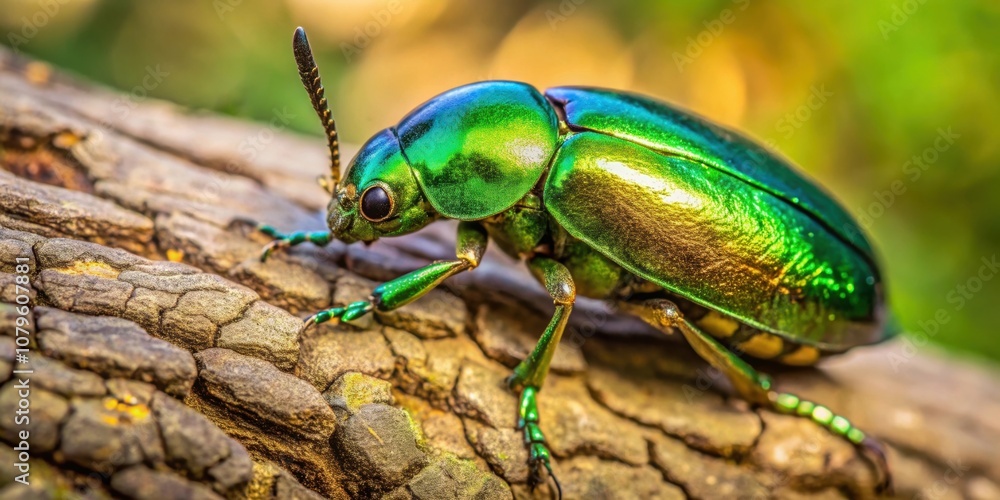 Shimmering green beetle resting on tree bark in nature, beetle, green, shimmering, tree bark, nature, wildlife Shimmering green beetle resting on tree bark in nature, beetle, green, shimmering, tree bark, nature, wildlife