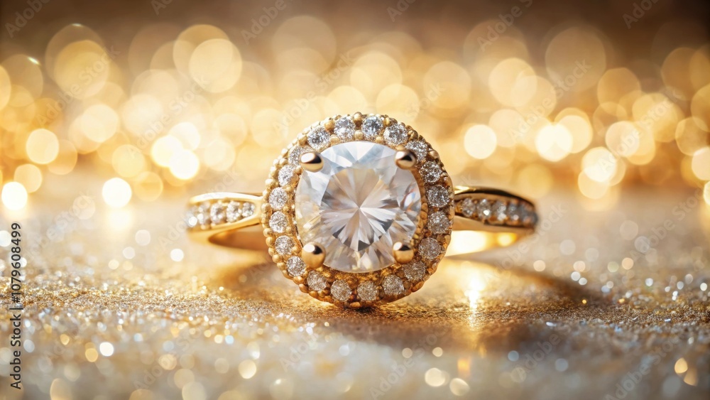 Elegant gold ring with diamonds on soft bokeh background, symbolizing luxury and sophistication , luxury, elegance Elegant gold ring with diamonds on soft bokeh background, symbolizing luxury and sophistication , luxury, elegance