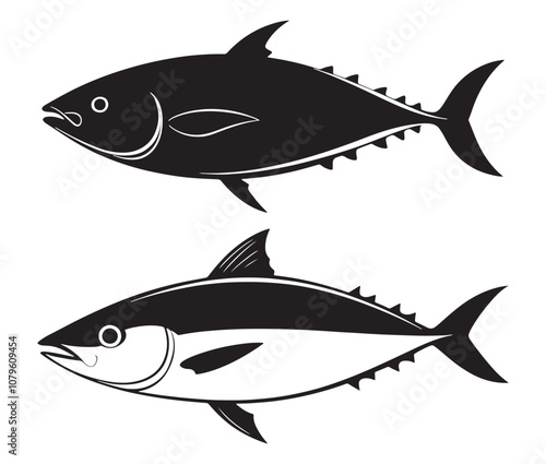 Sea cod fish on a white background, Tuna fish silhouette vector illustration, Sea fish silhouette icon