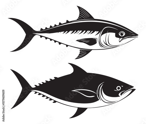 Sea cod fish on a white background, Tuna fish silhouette vector illustration, Sea fish silhouette icon