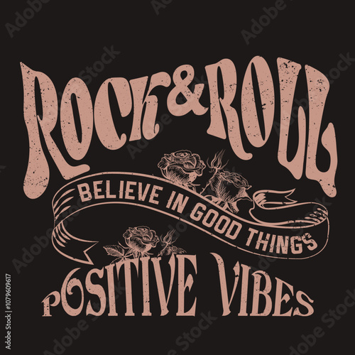 Rock and roll tour t shirt print design. Rockstar vector artwork. women's graphic print design. Rose flower graphic illustration. Music poster.