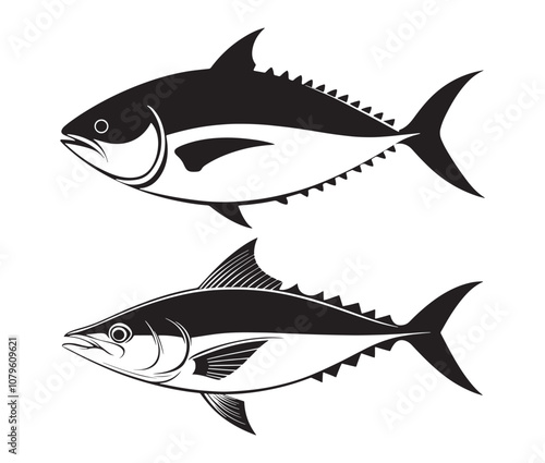 Sea cod fish on a white background, Tuna fish silhouette vector illustration, Sea fish silhouette icon