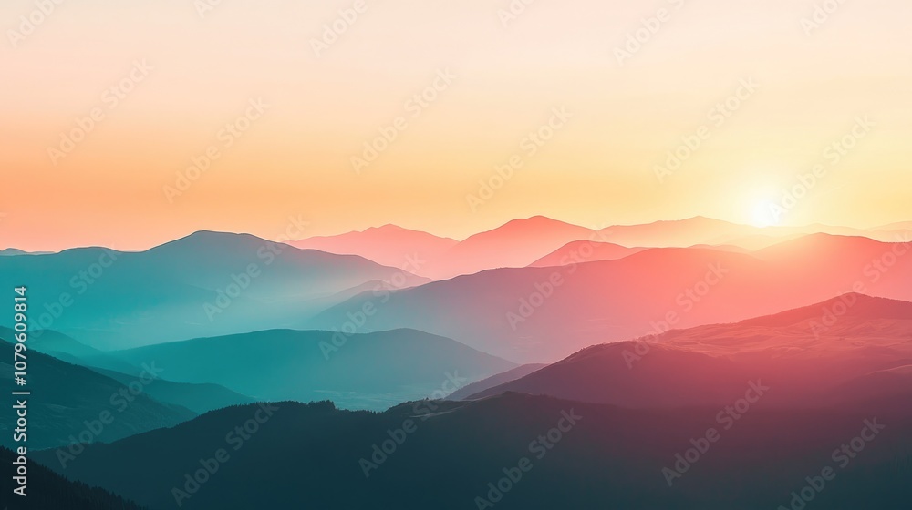Serene mountain landscape at sunset showcasing the beauty of nature during the summer season Serene mountain landscape at sunset showcasing the beauty of nature during the summer season