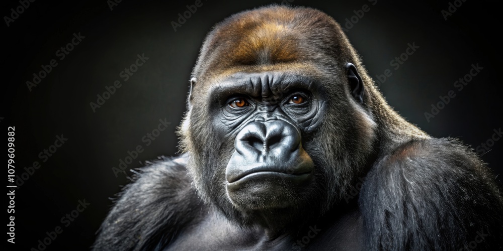 Serious gorilla against dark background, gorilla, serious, expression, dark, wildlife, animal, primate, intense Serious gorilla against dark background, gorilla, serious, expression, dark, wildlife, animal, primate, intense