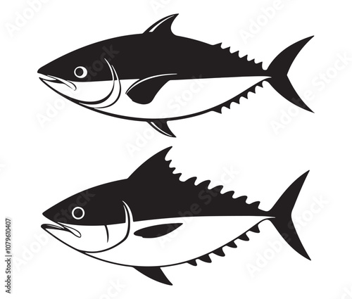 Sea cod fish on a white background, Tuna fish silhouette vector illustration, Sea fish silhouette icon