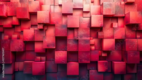 Fototapeta Naklejka Na Ścianę i Meble -  A red wall made of red blocks