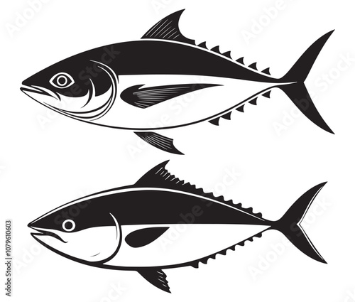 Sea cod fish on a white background, Tuna fish silhouette vector illustration, Sea fish silhouette icon