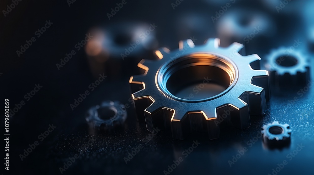 Single 3D Gear on Dark Background Single 3D Gear on Dark Background