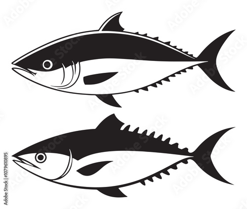 Sea cod fish on a white background, Tuna fish silhouette vector illustration, Sea fish silhouette icon