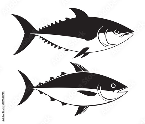 Sea cod fish on a white background, Tuna fish silhouette vector illustration, Sea fish silhouette icon