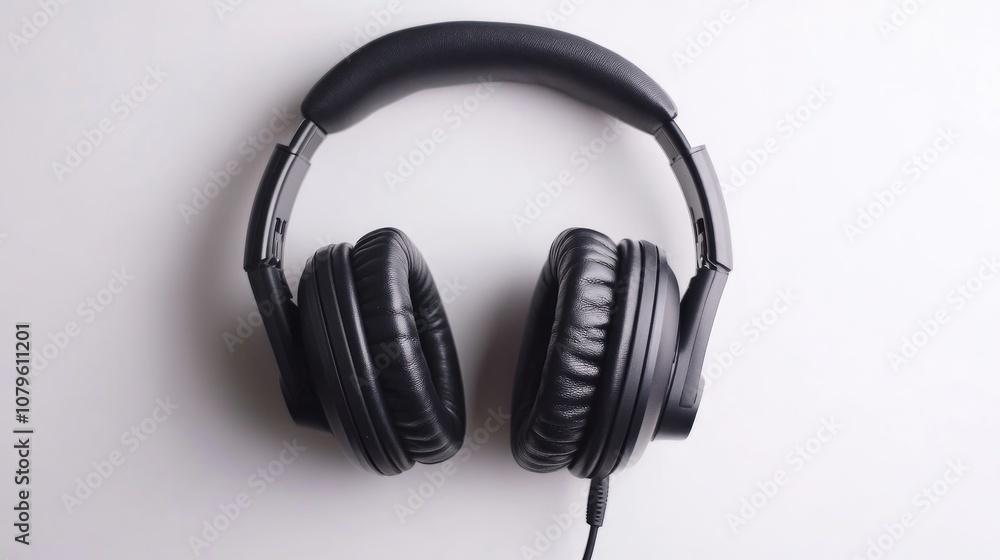 Black wired headphones isolated on a white background Black wired headphones isolated on a white background