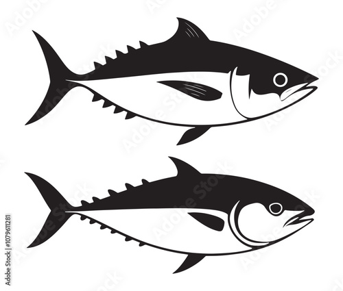 Sea cod fish on a white background, Tuna fish silhouette vector illustration, Sea fish silhouette icon
