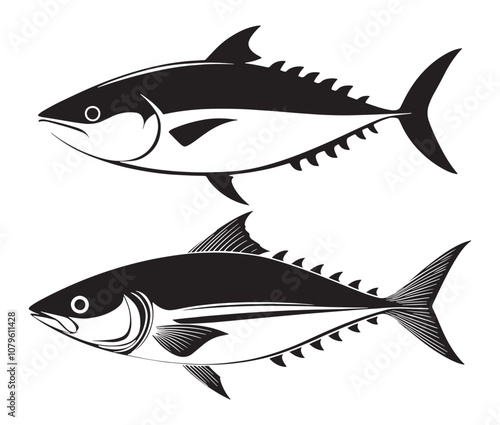 Sea cod fish on a white background, Tuna fish silhouette vector illustration, Sea fish silhouette icon