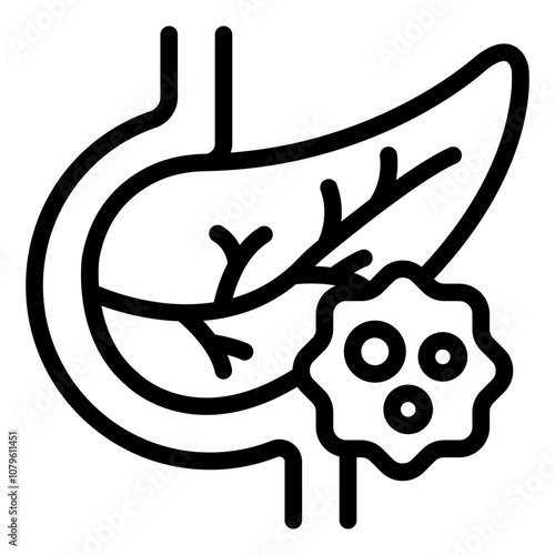 Pancreas with cancer cell for Pancreatic Cancer outline icon