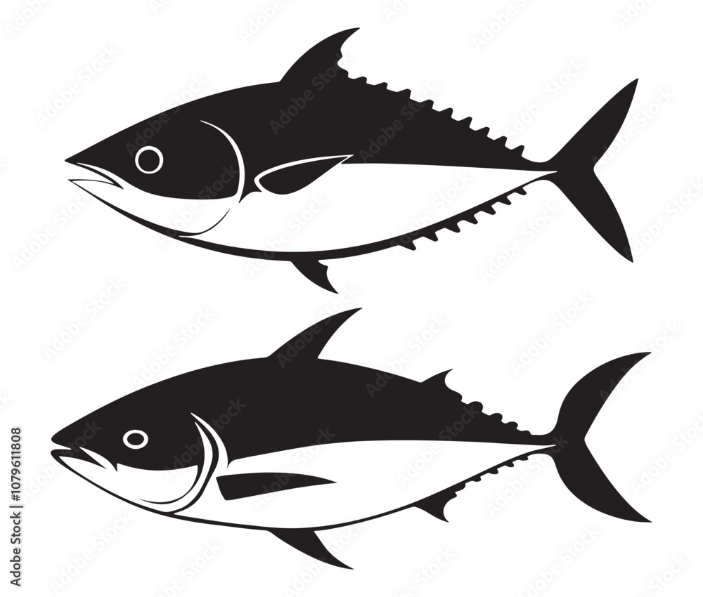 Sea cod fish on a white background, Tuna fish silhouette vector illustration, Sea fish silhouette icon Sea cod fish on a white background, Tuna fish silhouette vector illustration, Sea fish silhouette icon