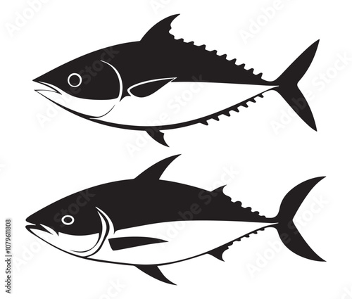 Sea cod fish on a white background, Tuna fish silhouette vector illustration, Sea fish silhouette icon