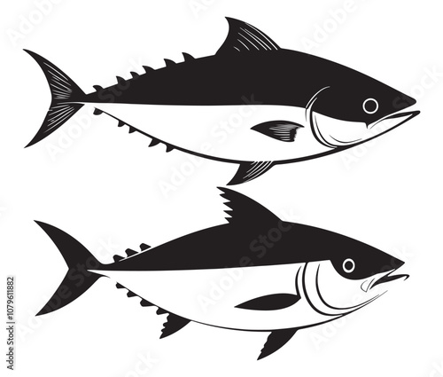Sea cod fish on a white background, Tuna fish silhouette vector illustration, Sea fish silhouette icon