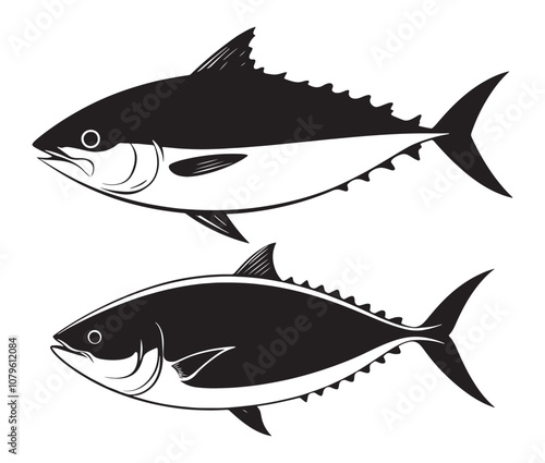 Sea cod fish on a white background, Tuna fish silhouette vector illustration, Sea fish silhouette icon