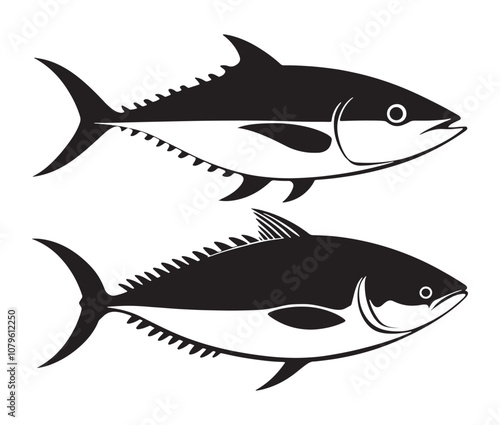 Sea cod fish on a white background, Tuna fish silhouette vector illustration, Sea fish silhouette icon