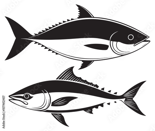 Sea cod fish on a white background, Tuna fish silhouette vector illustration, Sea fish silhouette icon