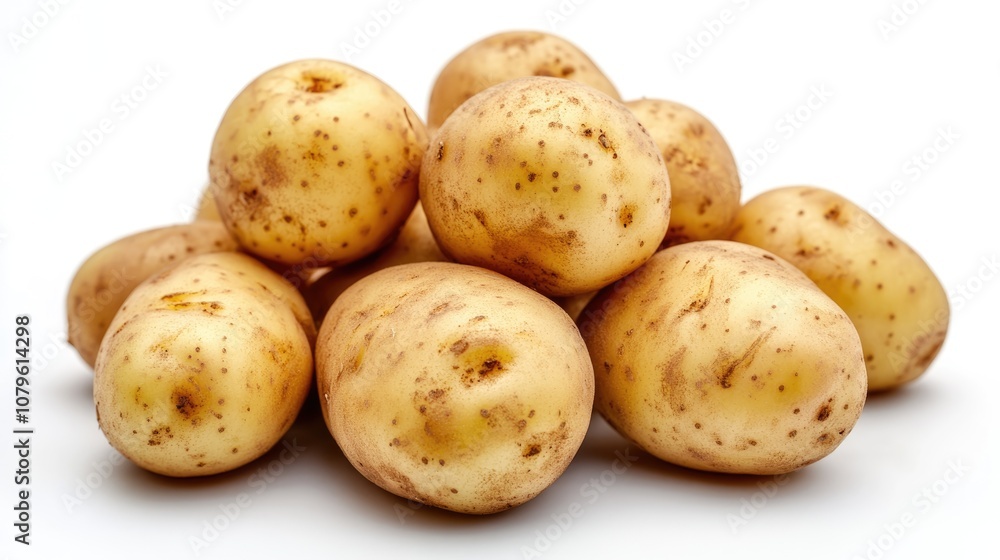 Fresh raw potatoes on a white backdrop Fresh raw potatoes on a white backdrop