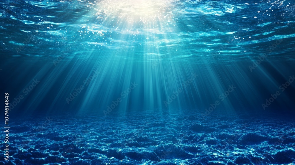 Underwater scene with sunbeams shining through the water. Underwater scene with sunbeams shining through the water.