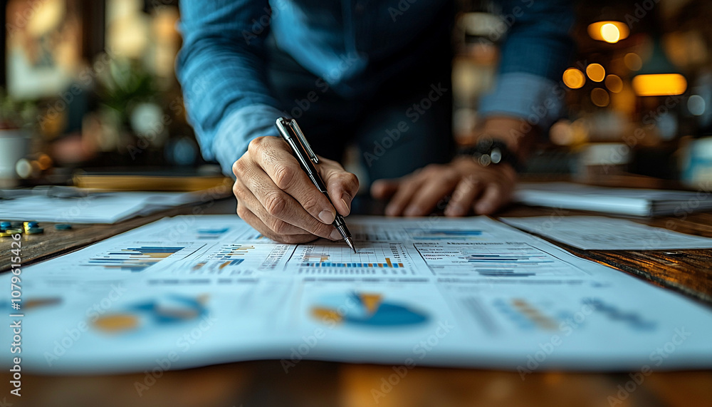 Successful businessman analyzing chart, planning growth strategy indoors generated by AI Successful businessman analyzing chart, planning growth strategy indoors generated by AI