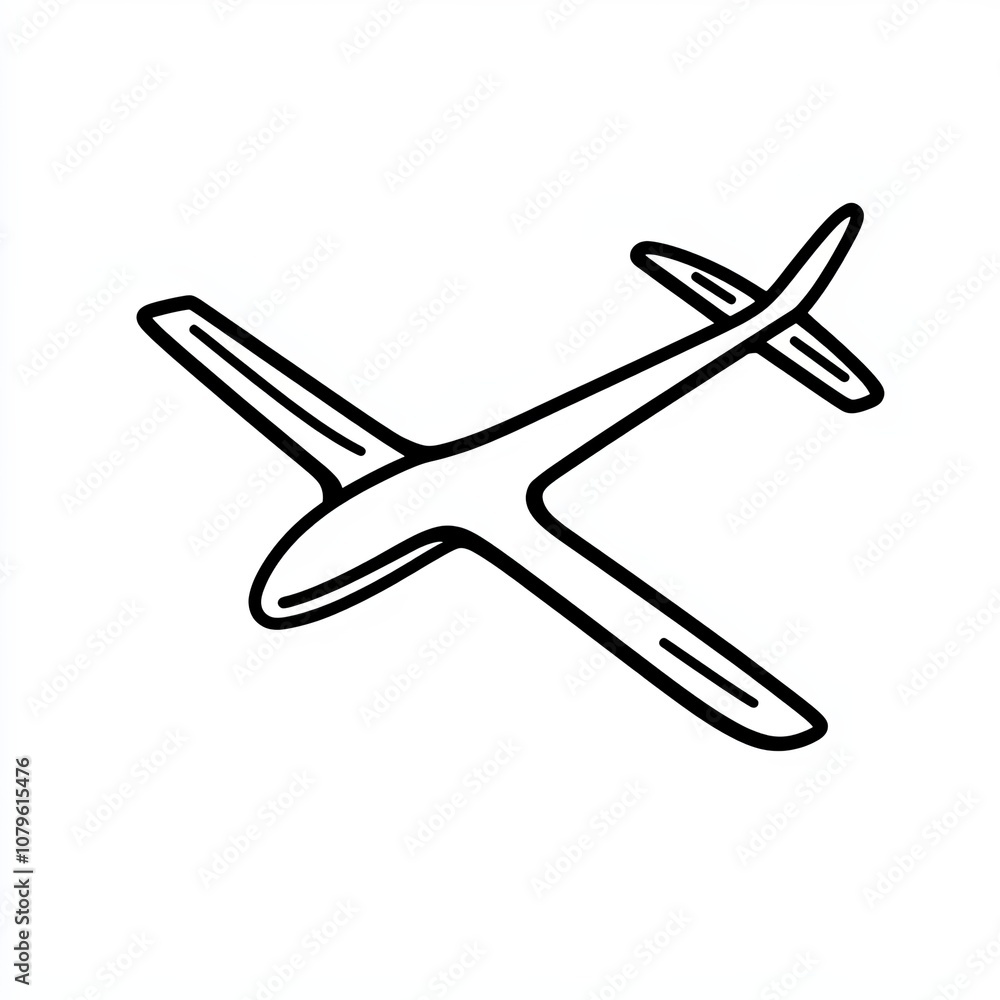 A minimalist representation of a glider created with simple lines in black and white. This icon features a streamlined shape against a white background