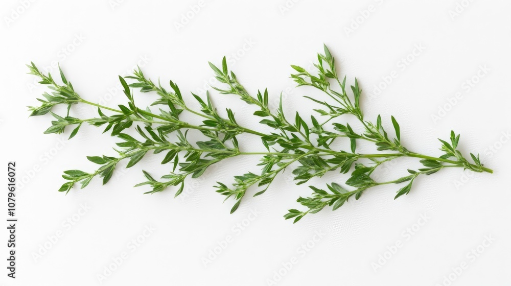 Aerial perspective of wormwood sprig set against a white backdrop Aerial perspective of wormwood sprig set against a white backdrop