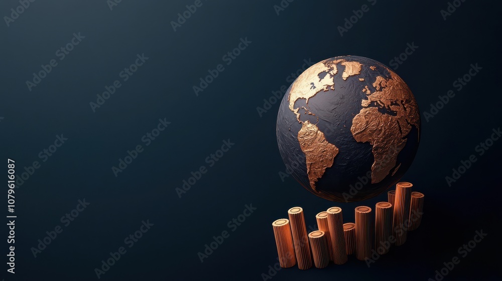 Economic Growth and Climate Change concept . A stylized globe rests above stacked bars, symbolizing global economics or growth, illuminated against a dark backdrop. Economic Growth and Climate Change concept . A stylized globe rests above stacked bars, symbolizing global economics or growth, illuminated against a dark backdrop.