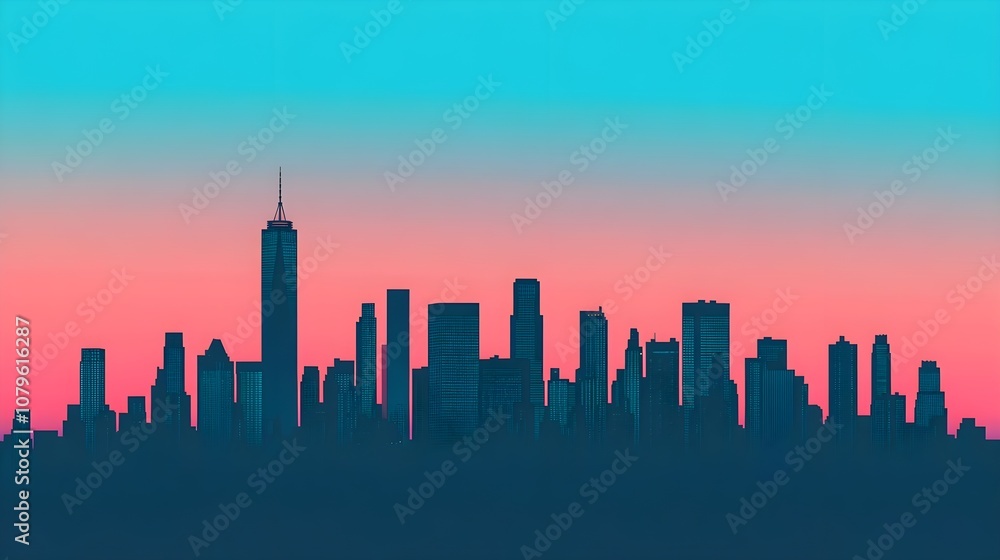 Fototapeta premium City Skyline Sunset Silhouette
