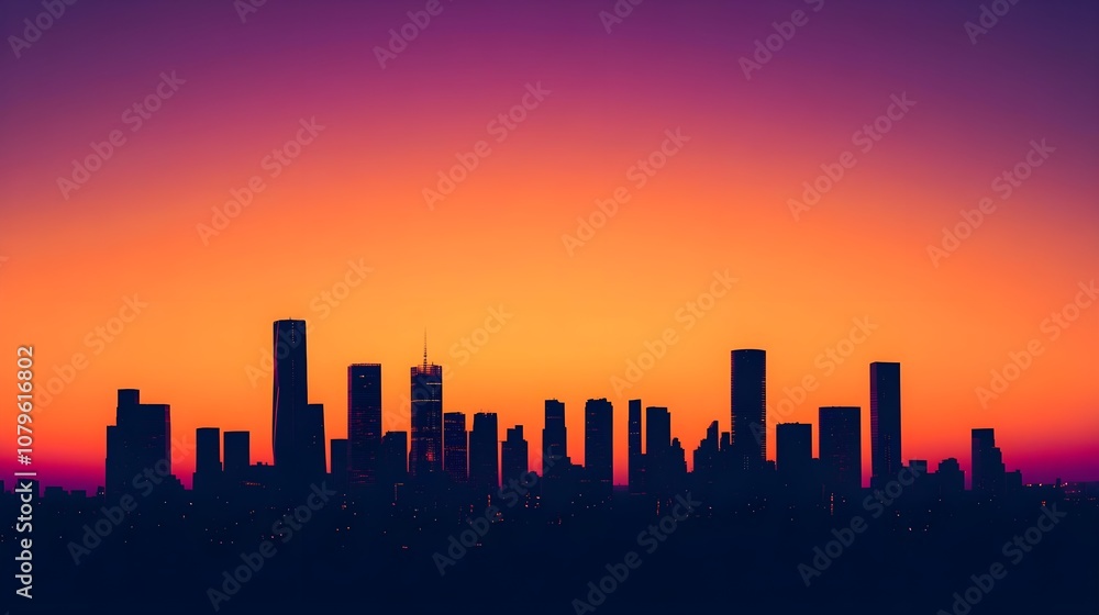 Naklejka premium Cityscape Silhouette Sunset