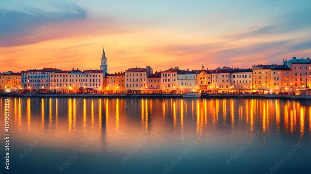 Obraz premium Cityscape Sunset Reflection