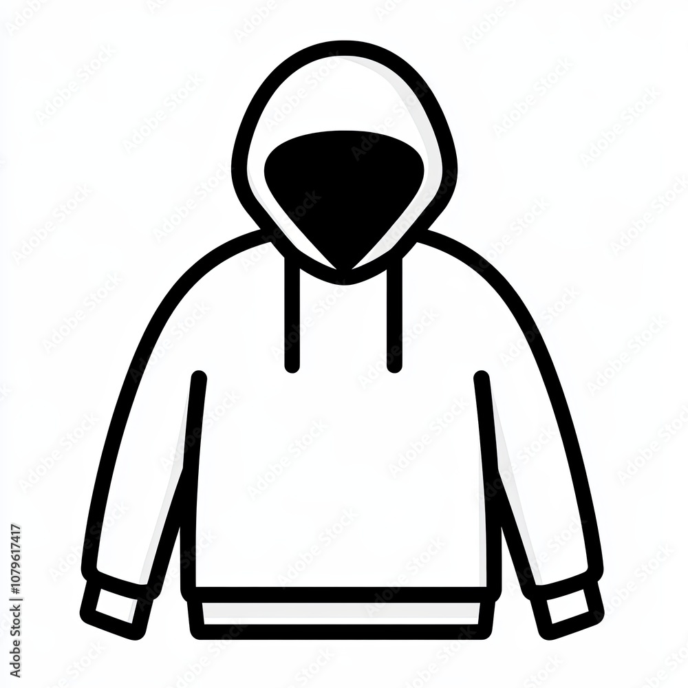 This black and white icon depicts a hoodie with a classic design, featuring a front pocket and a drawstring hood, perfect for digital graphic use This black and white icon depicts a hoodie with a classic design, featuring a front pocket and a drawstring hood, perfect for digital graphic use