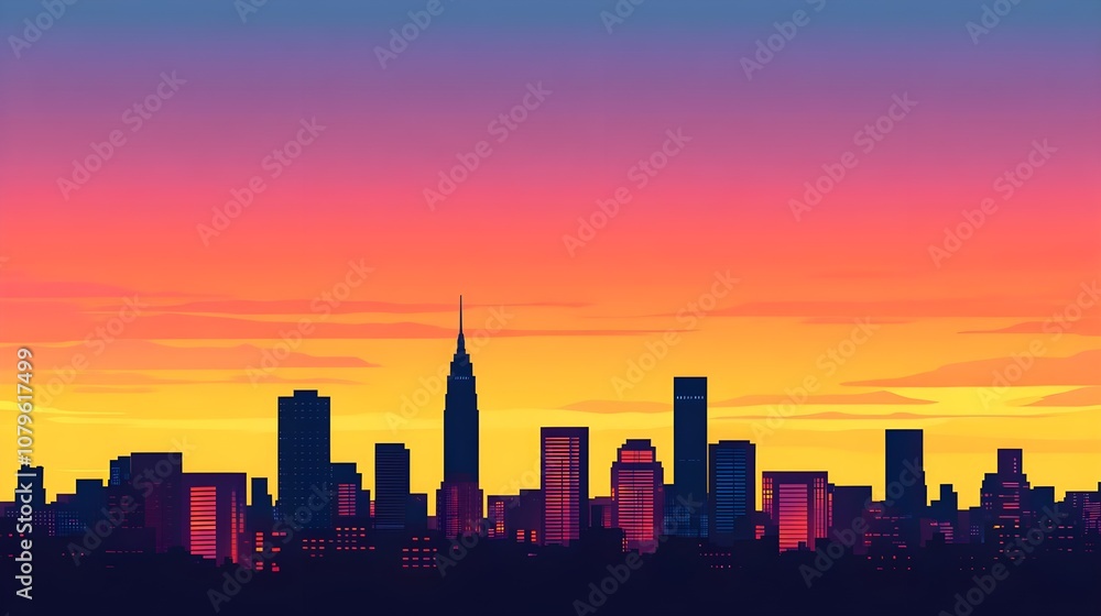 Naklejka premium Cityscape Sunset Silhouette