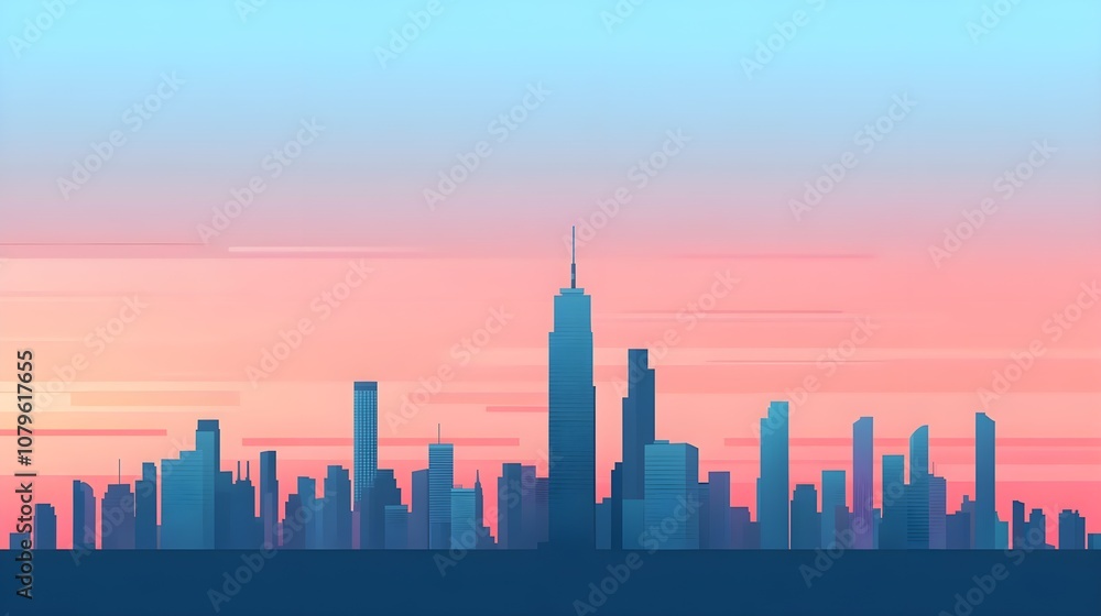 Naklejka premium Cityscape Sunset Silhouette