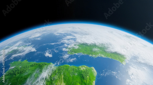 Breathtaking view of earth's curvature and lush green landscapes from space