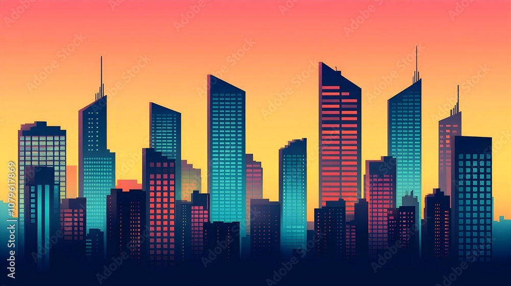 Obraz premium Cityscape Sunset Skyline