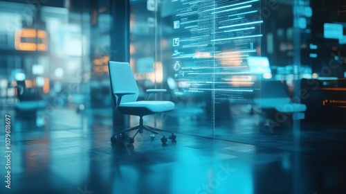Wallpaper Mural Futuristic Office Chair with Code on Glass Wall Torontodigital.ca