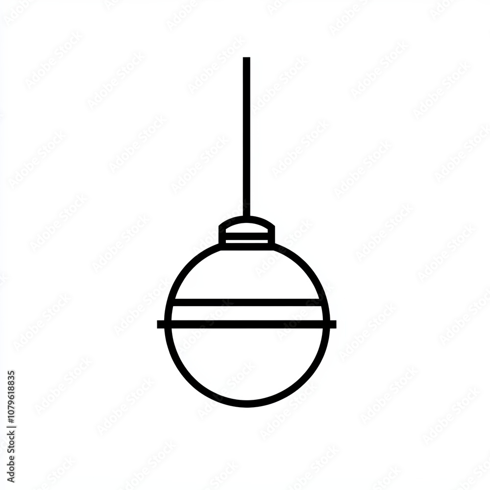 Fototapeta premium This design features a minimalist black line drawing of a hanging light fixture on a white backdrop, ideal for modern decor themes or iconography